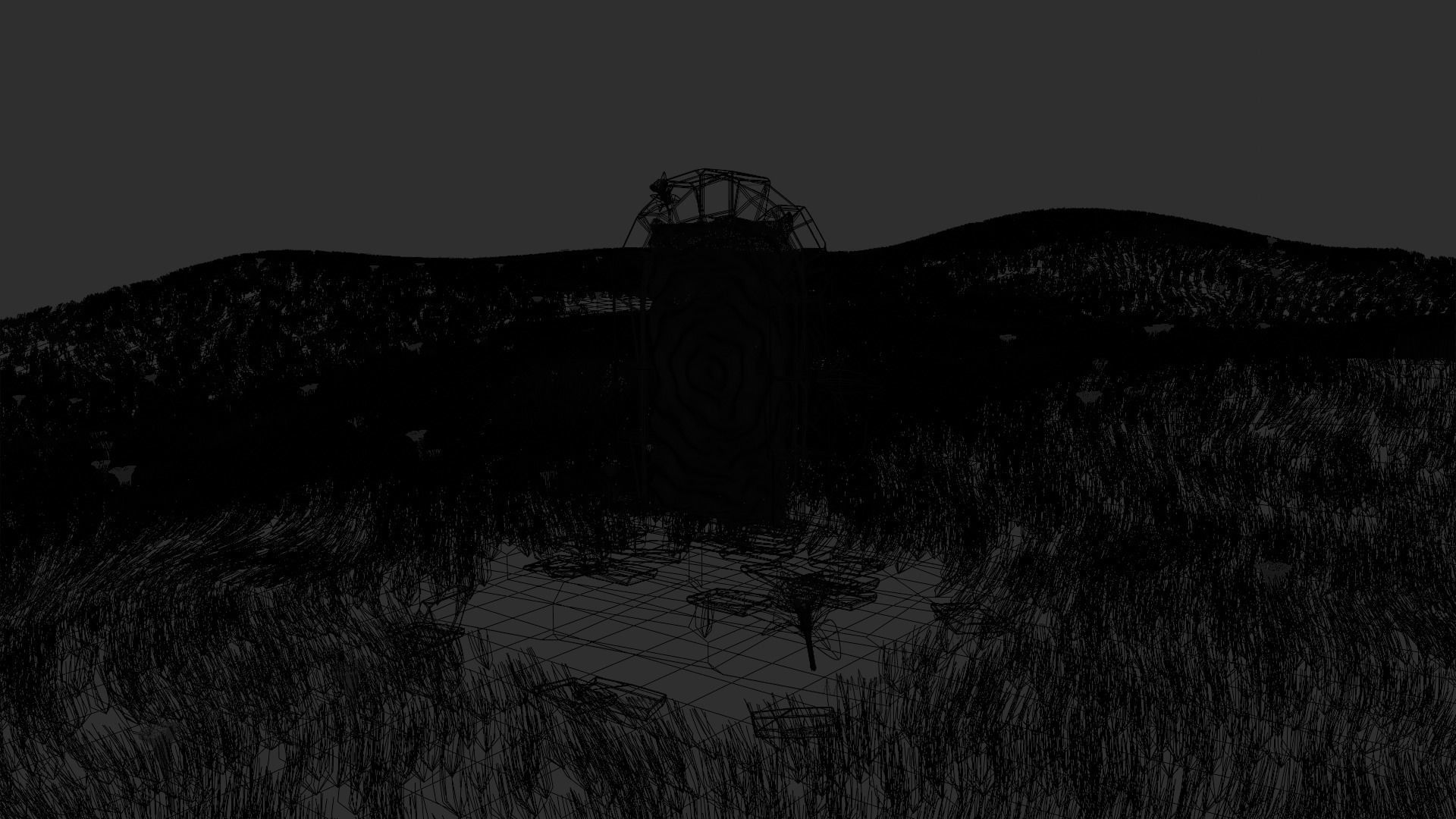 portal tombstone in middle of grassy field Low-poly 3D model_11