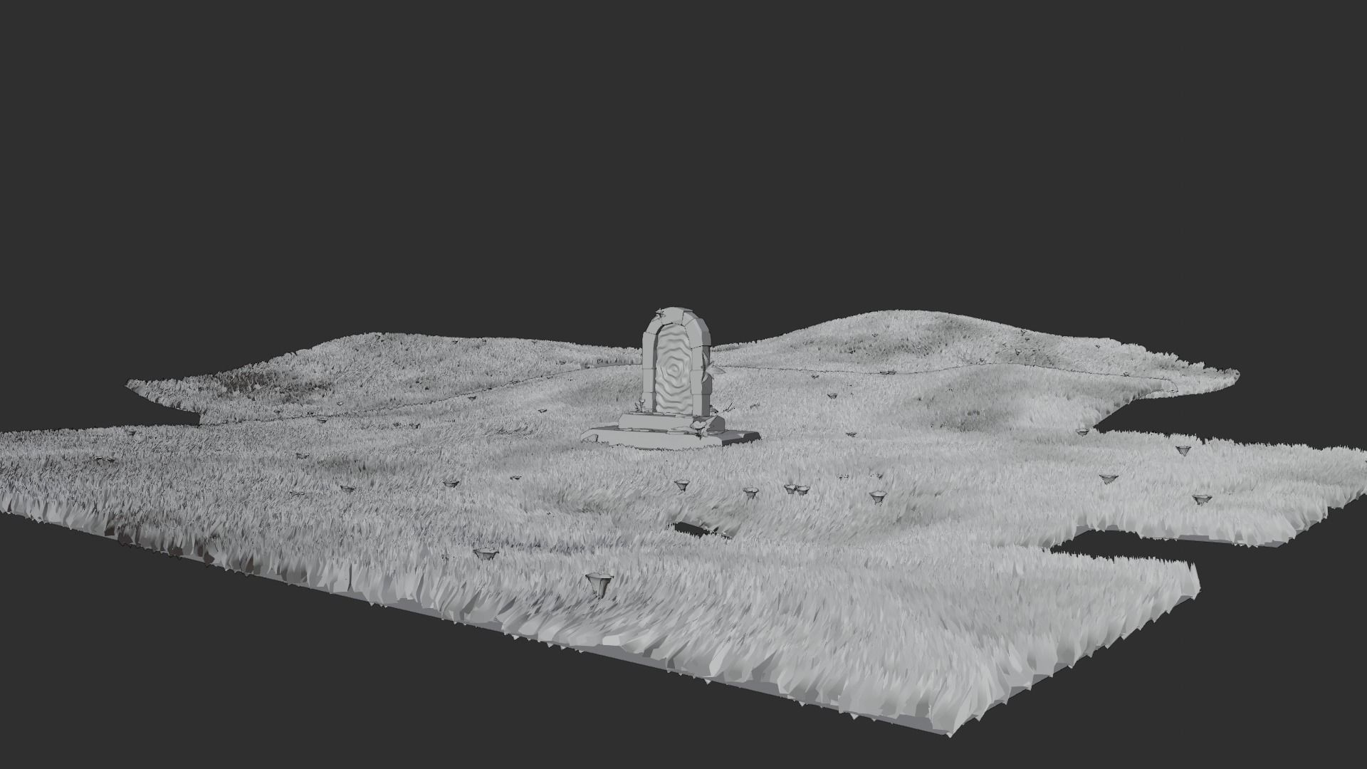 portal tombstone in middle of grassy field Low-poly 3D model_8