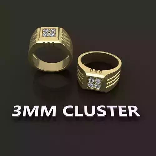 Signet Ring Square 4 Stone Cluster Mix Size Band Size 7-12
