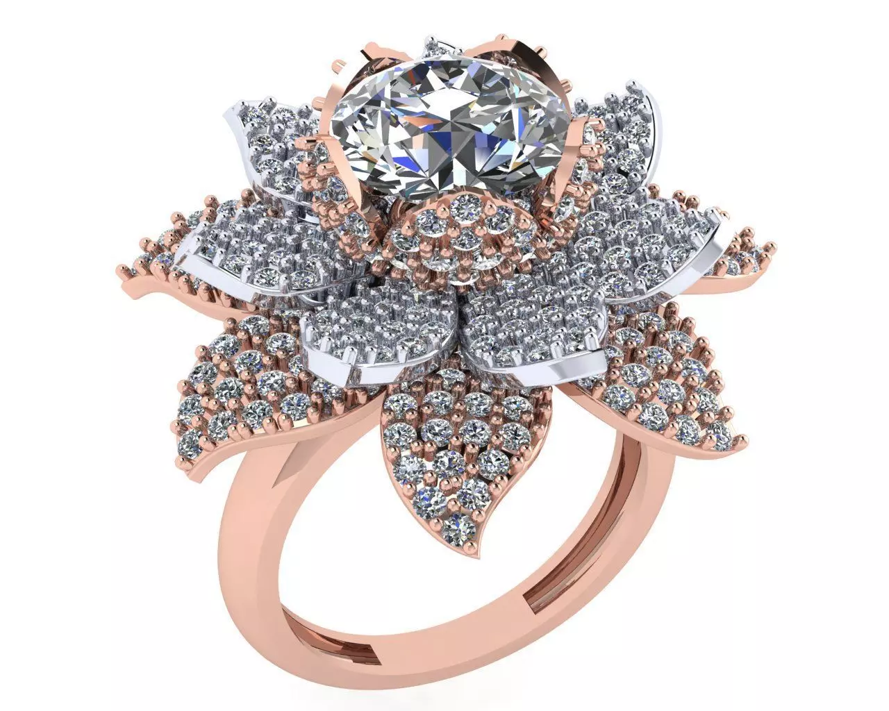rings rose gold flower ring with diamonds 3D print model