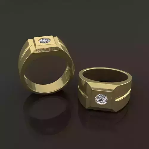 Signet Ring Square Flush Diamond Mix Size 7-12