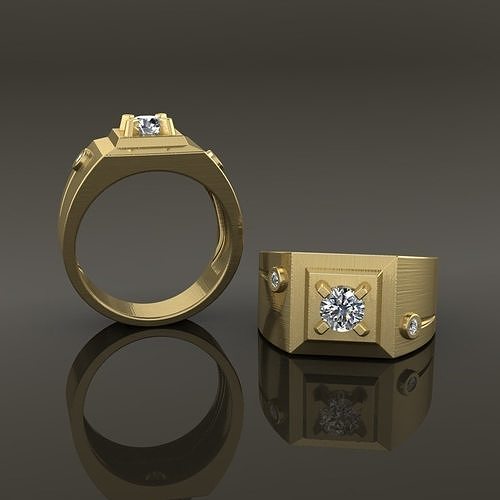 Signet Ring Square Diamond Bezel Shank Mix Size 7-12 3D print model