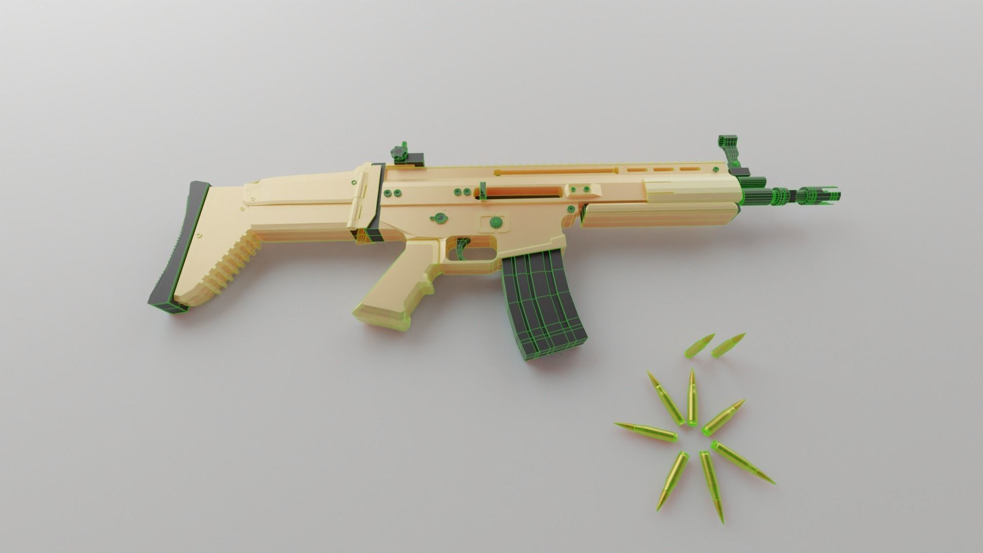 Scar h gun with  bullets Low-poly 3D model_6
