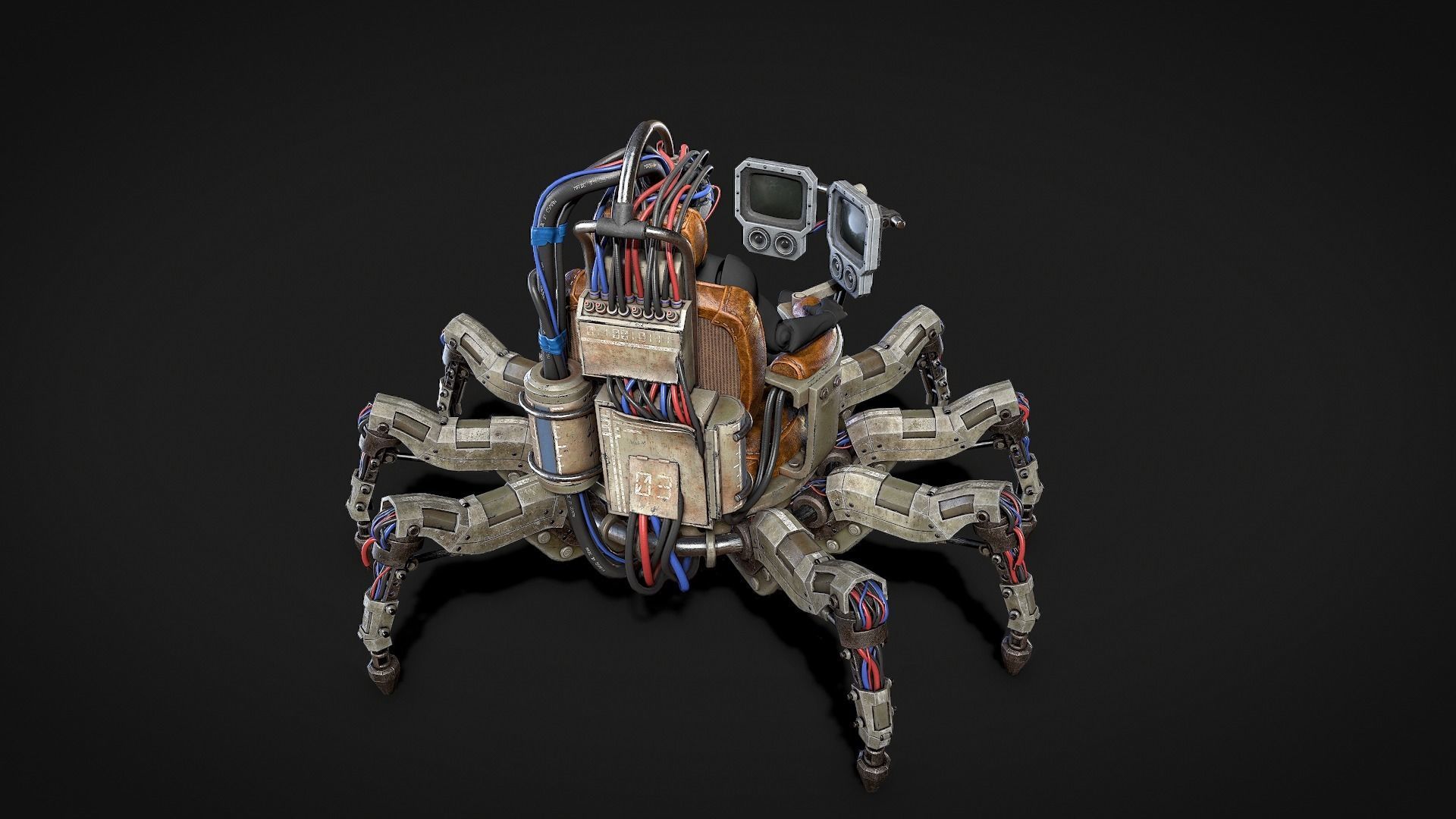 Scifi Dystopian Mechanical Chair robot Low-poly 3D model_3