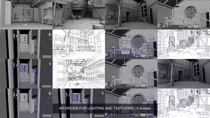 INTERIORS FOR LIGHTING AND TEXTURING 3D Model Collection