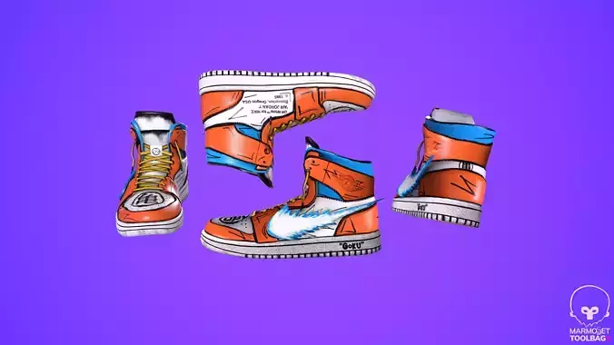 Sneakers nike jordan 1 Goku anime game ready pbr Low-poly 3D model Sneakers nike jordan 1 Goku anime game ready pbr Low-poly 3D model