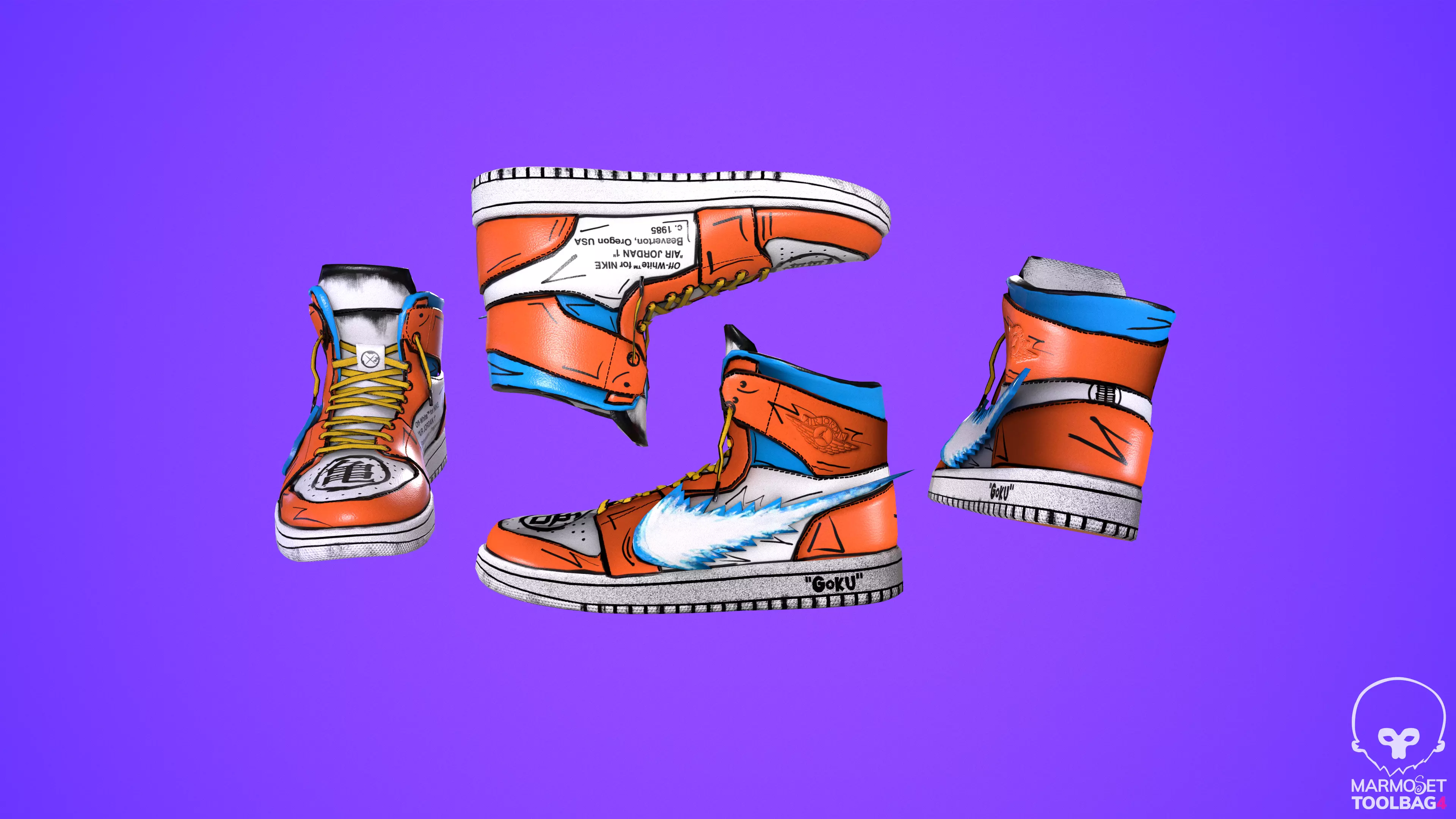 Sneakers nike jordan 1 Goku anime game ready pbr Low-poly 3D model_0