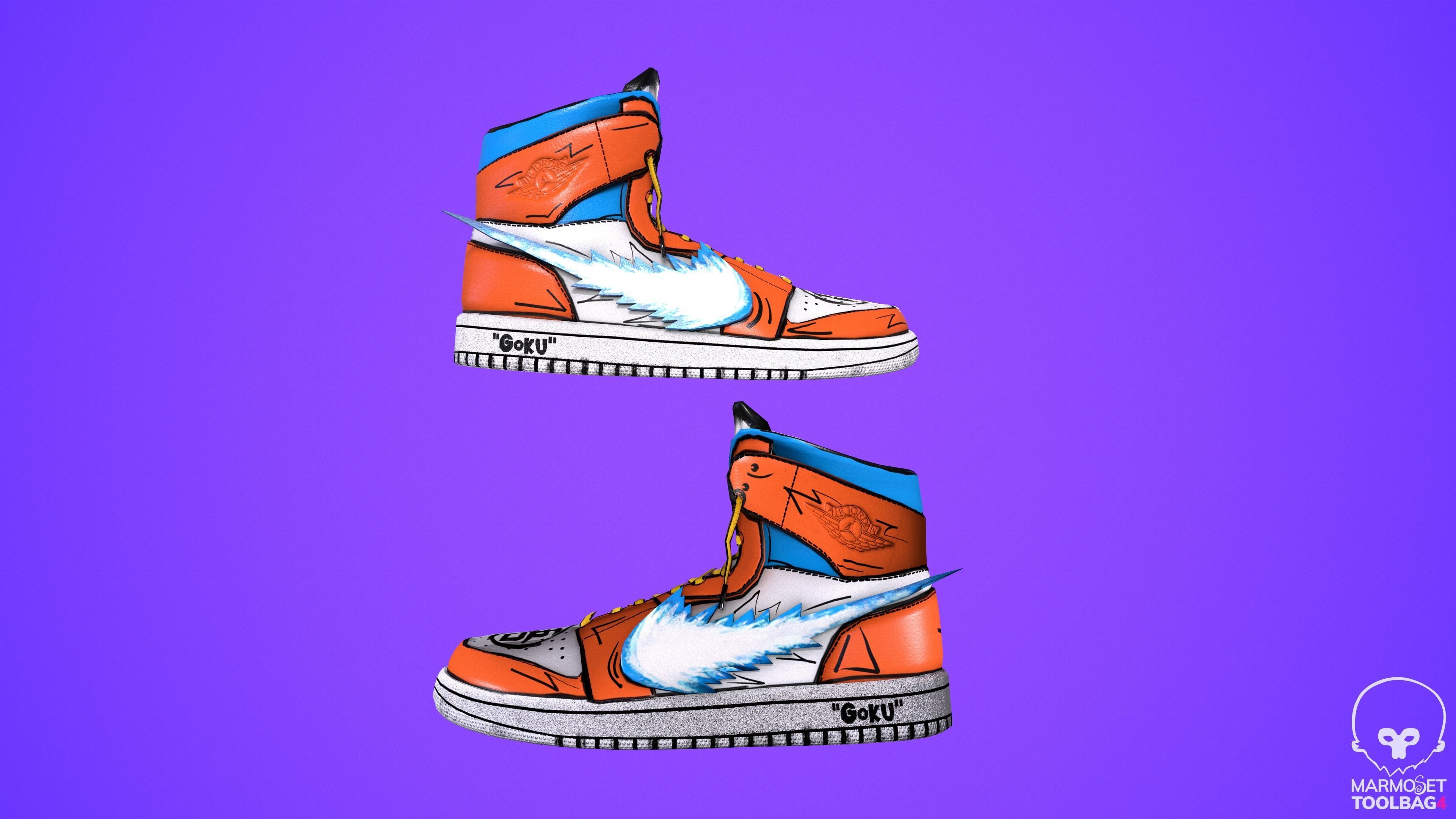 Sneakers nike jordan 1 Goku anime game ready pbr Low-poly 3D model_3