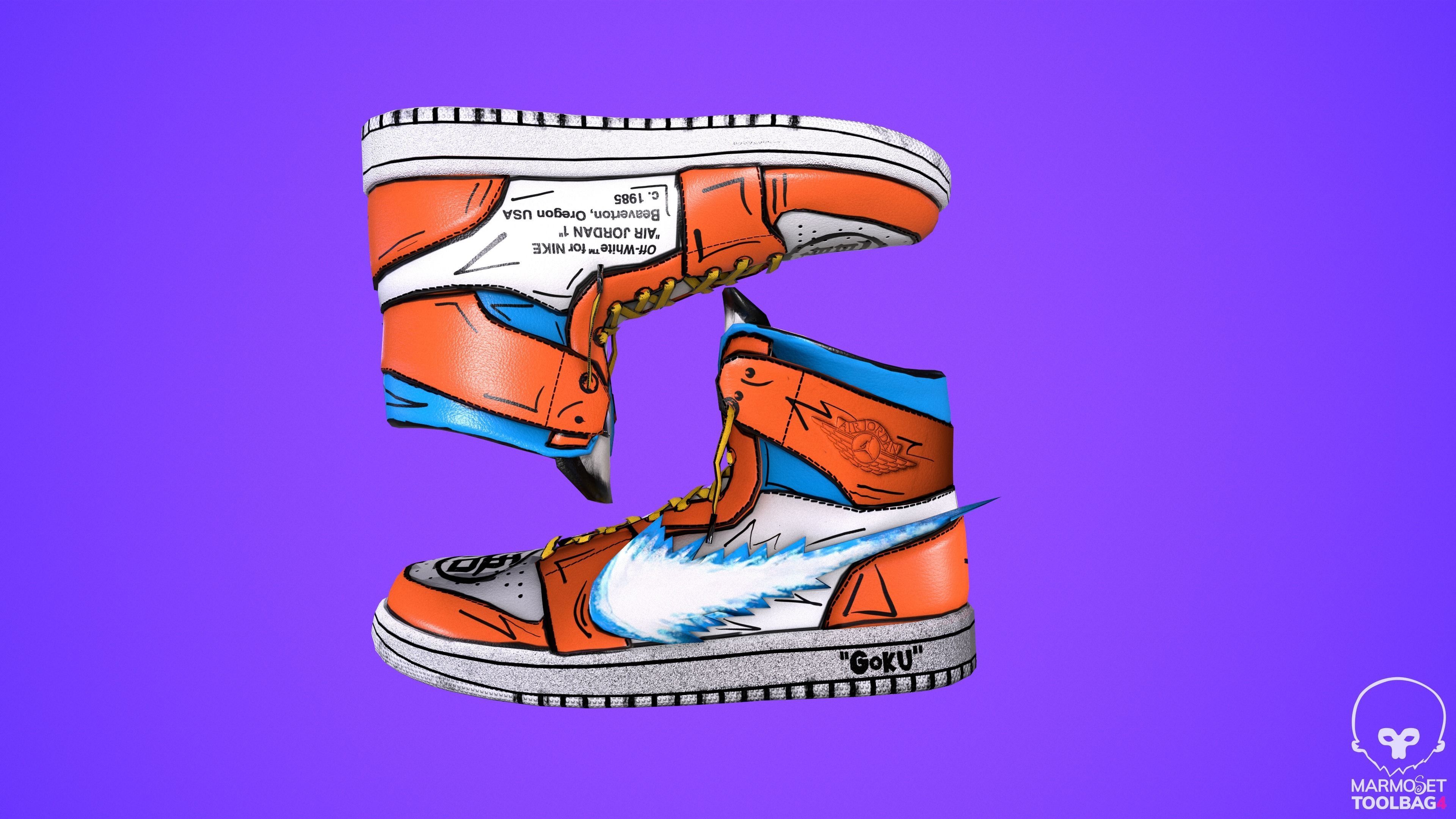 Sneakers nike jordan 1 Goku anime game ready pbr Low-poly 3D model_1