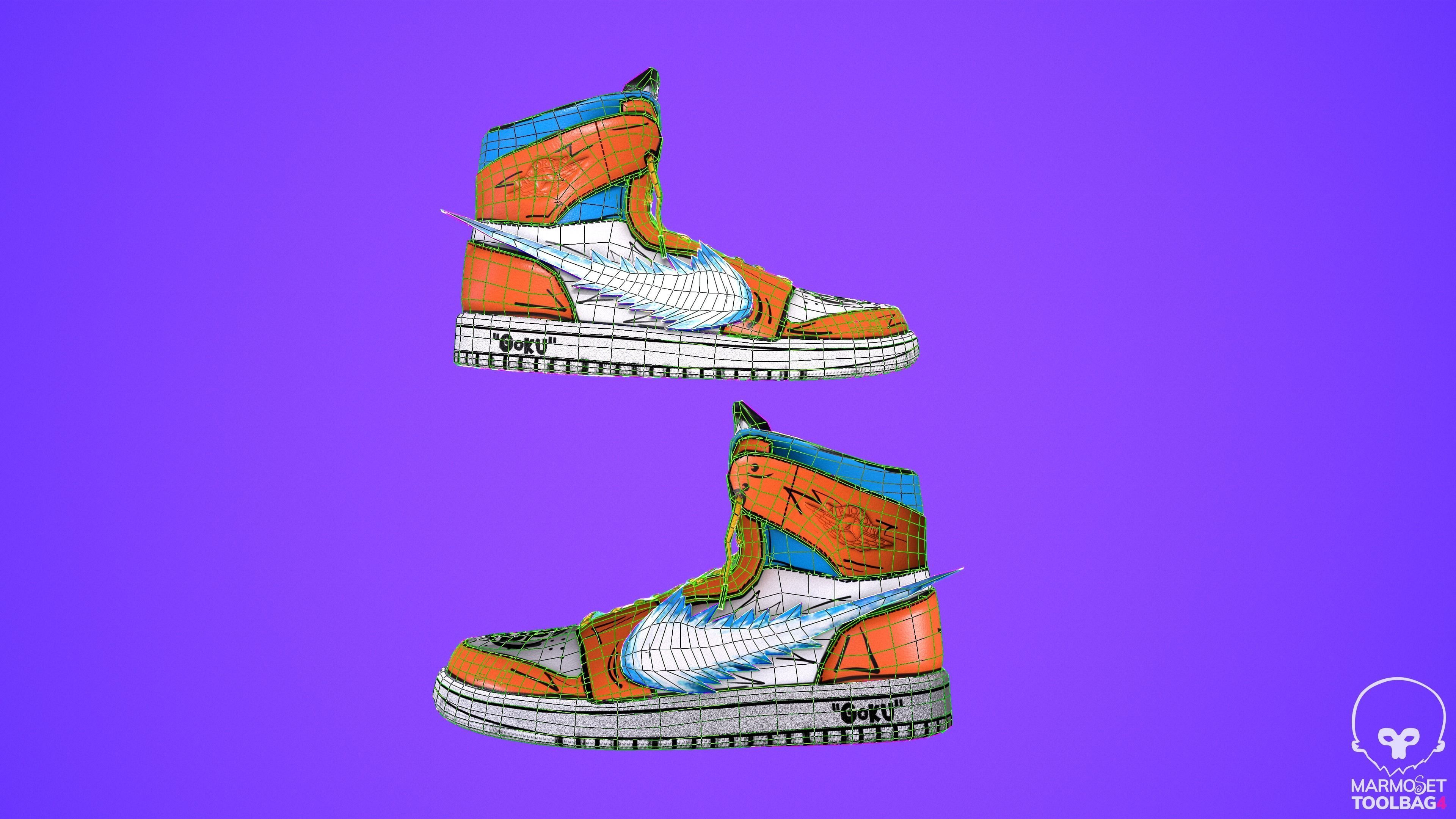 Sneakers nike jordan 1 Goku anime game ready pbr Low-poly 3D model_4