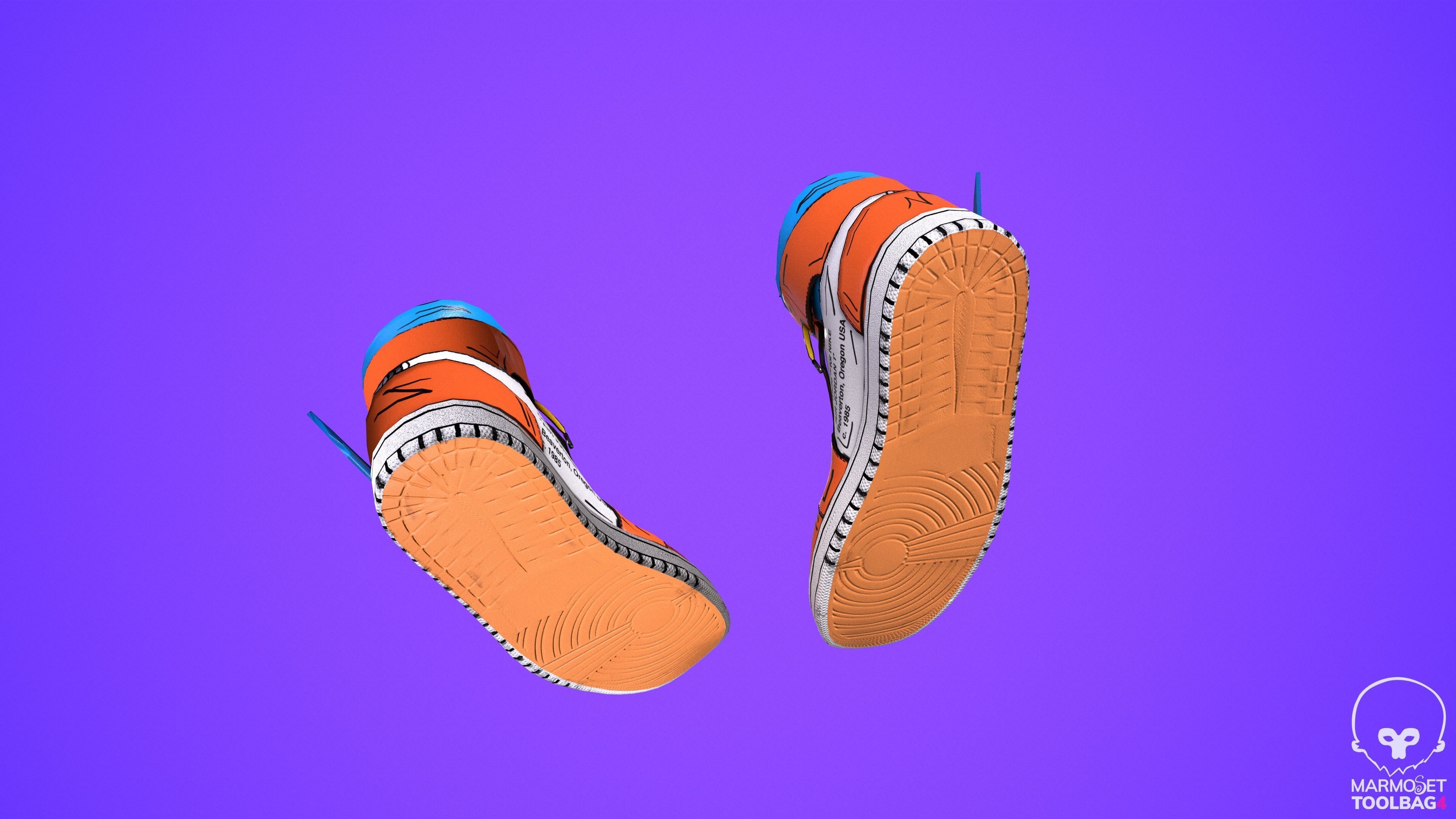 Sneakers nike jordan 1 Goku anime game ready pbr Low-poly 3D model_9