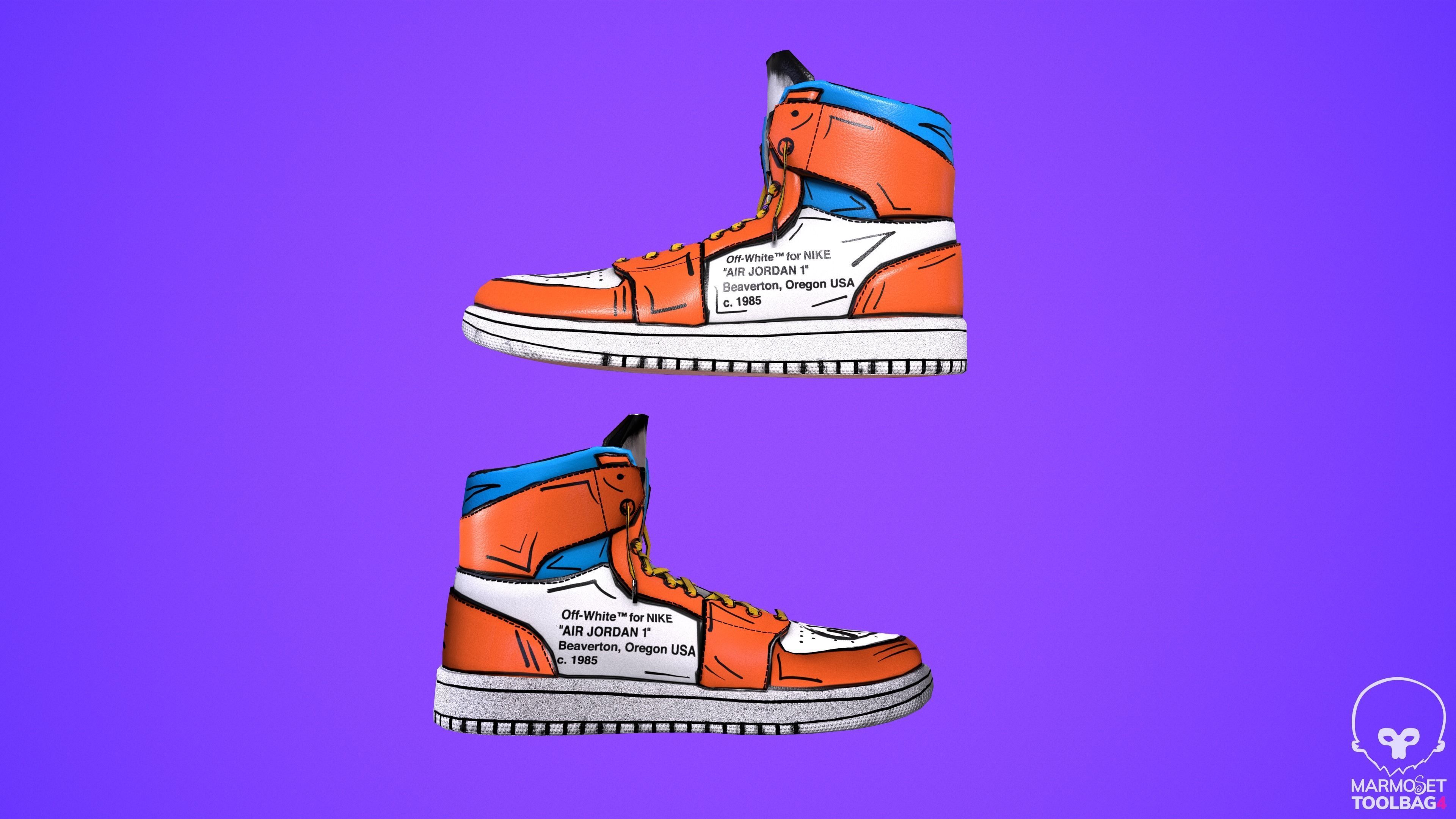 Sneakers nike jordan 1 Goku anime game ready pbr Low-poly 3D model_5