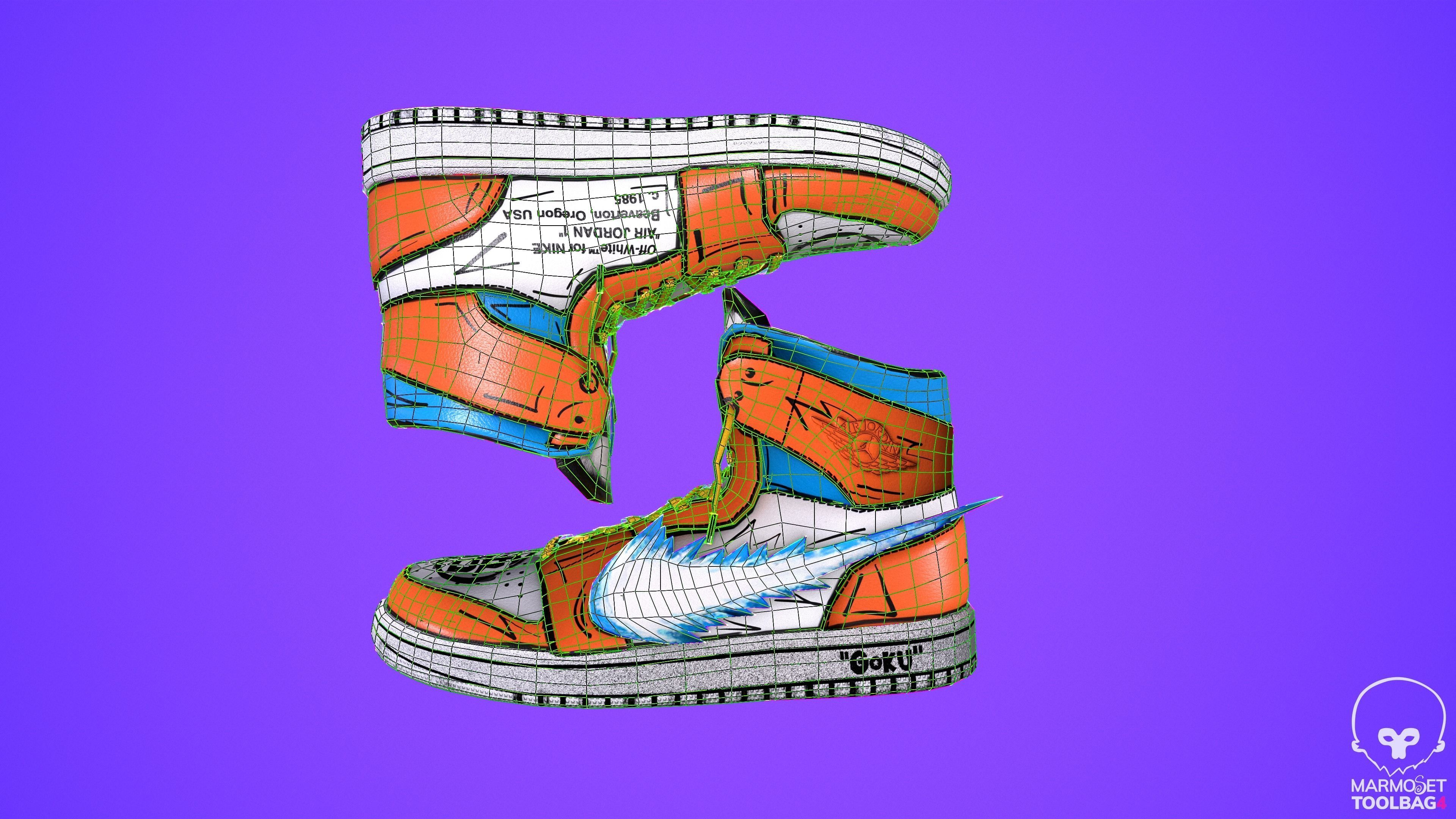 Sneakers nike jordan 1 Goku anime game ready pbr Low-poly 3D model_2