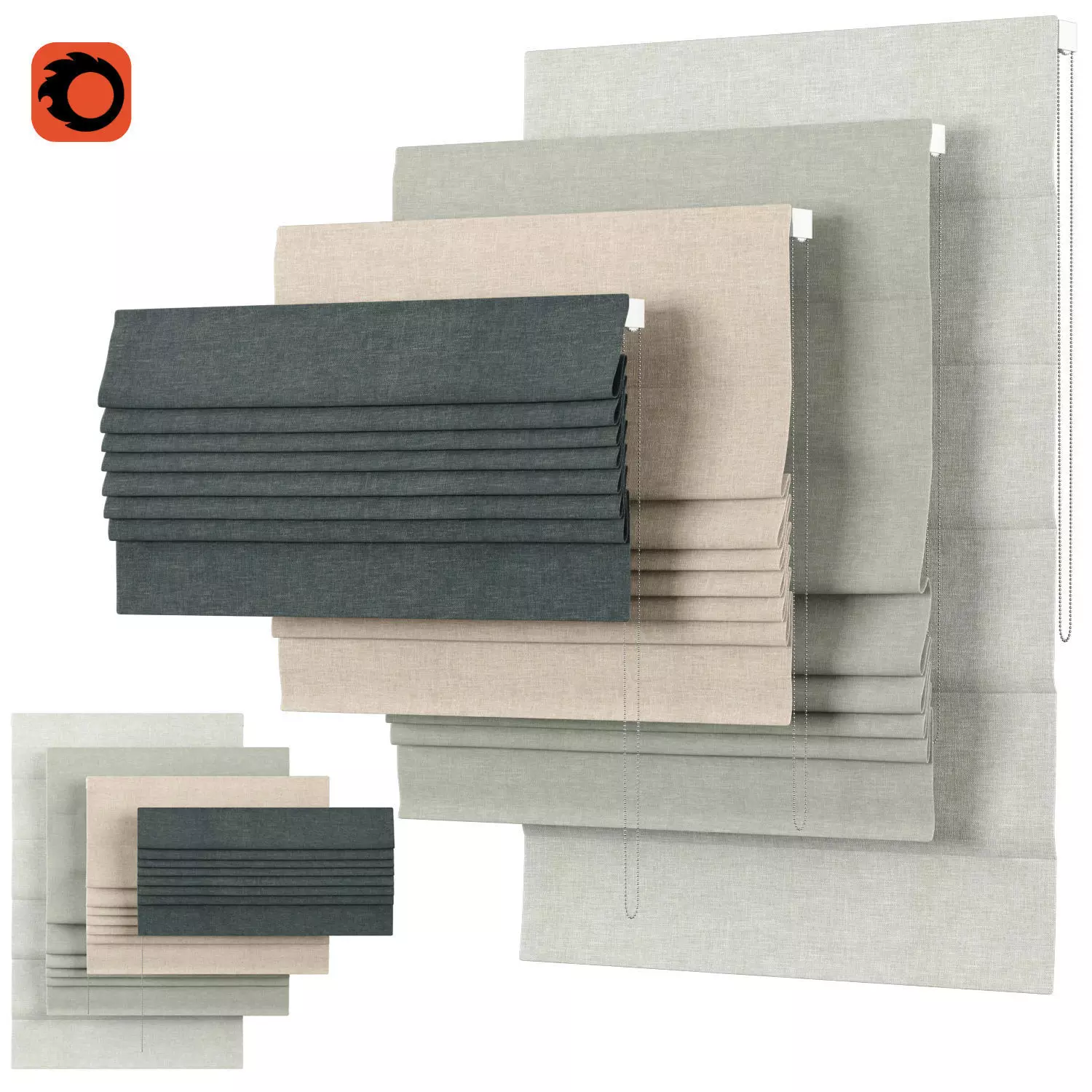 Roman Curtains 30 English Blinds Solo 3D model