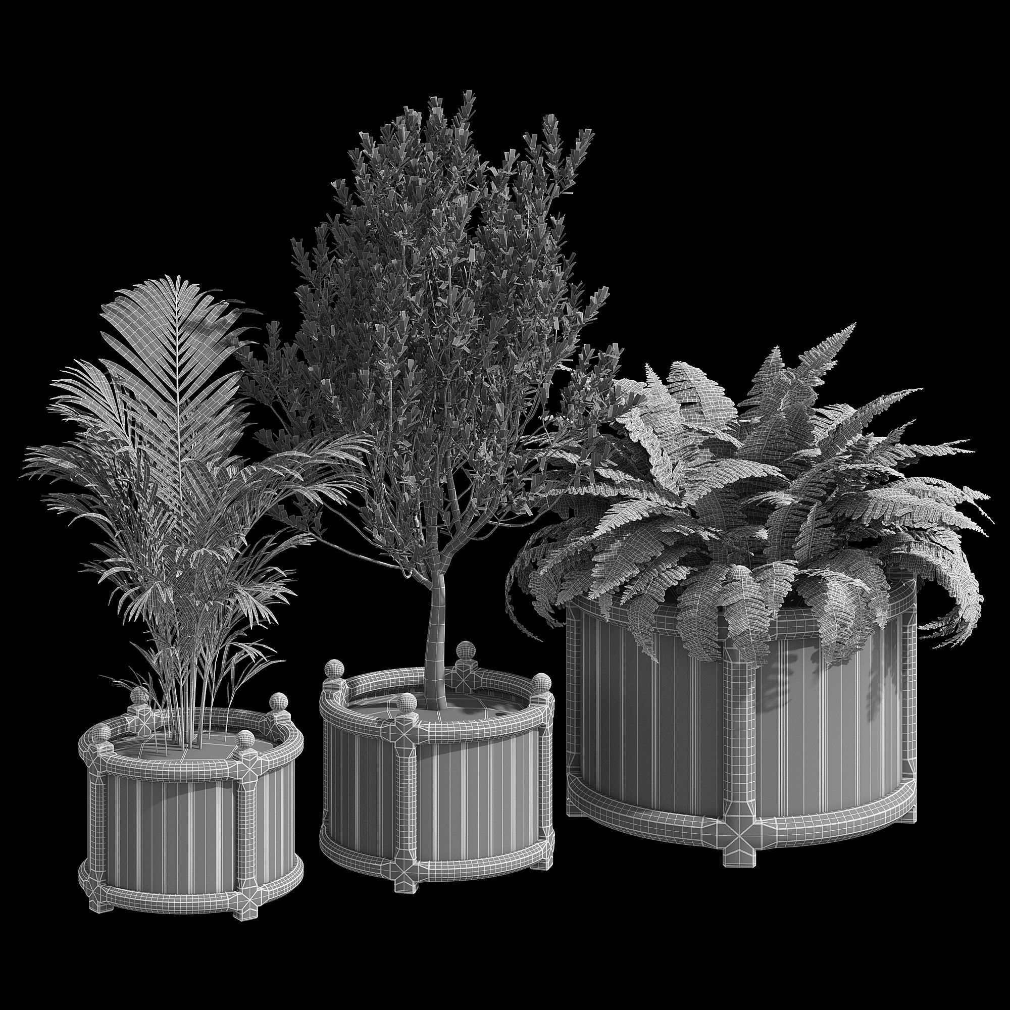Versailles three wooden planters 3D model_10