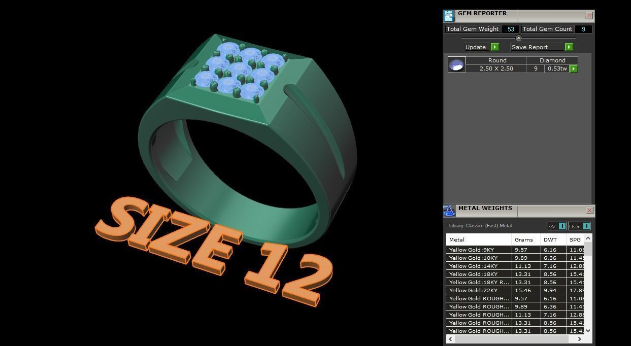 Signet Ring Square Cluster 9 Stone Mix Size 7-12 3D print model_16