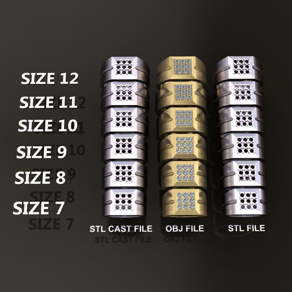 Signet Ring Square Cluster 9 Stone Mix Size 7-12 3D print model_3