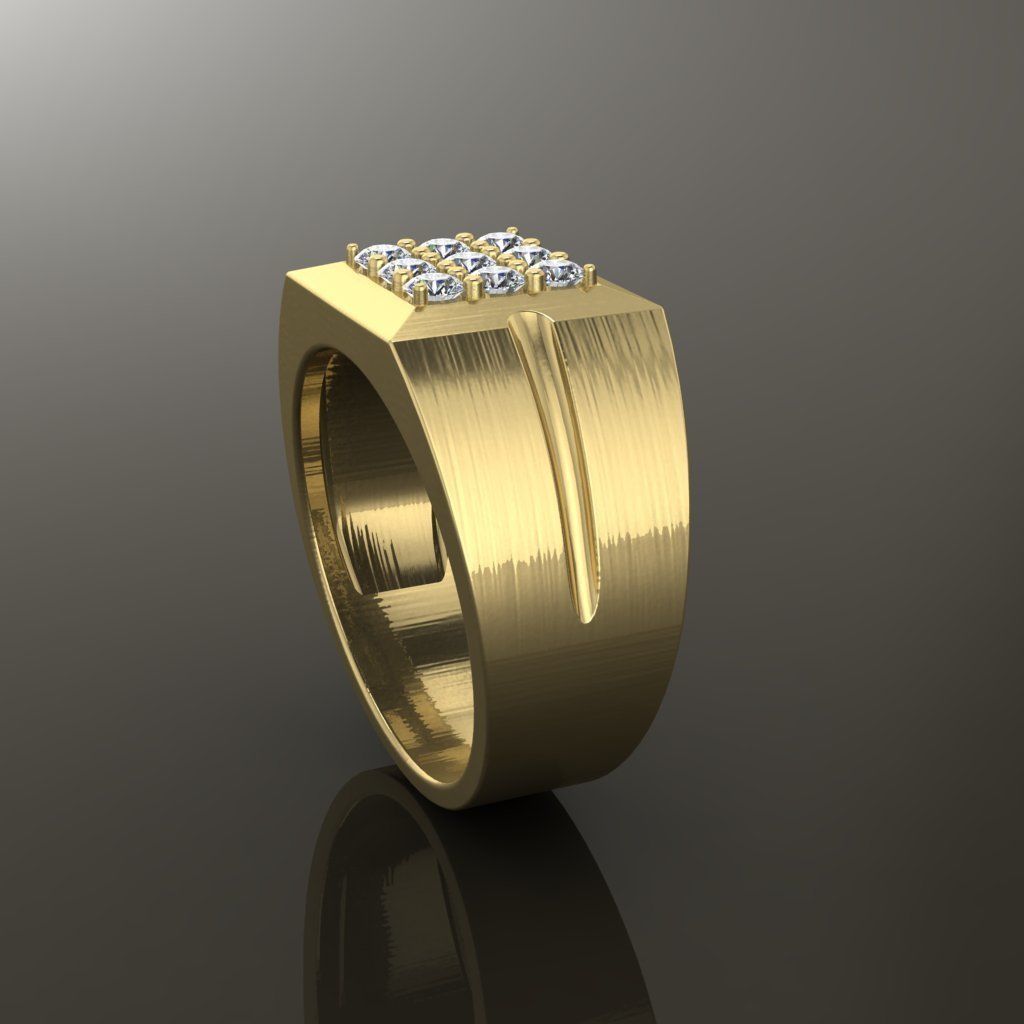 Signet Ring Square Cluster 9 Stone Mix Size 7-12 3D print model_5