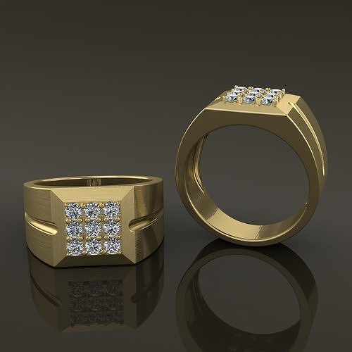 Signet Ring Square Cluster 9 Stone Mix Size 7-12 3D print model