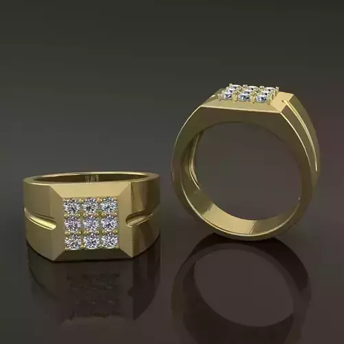 Signet Ring Square Cluster 9 Stone Mix Size 7-12