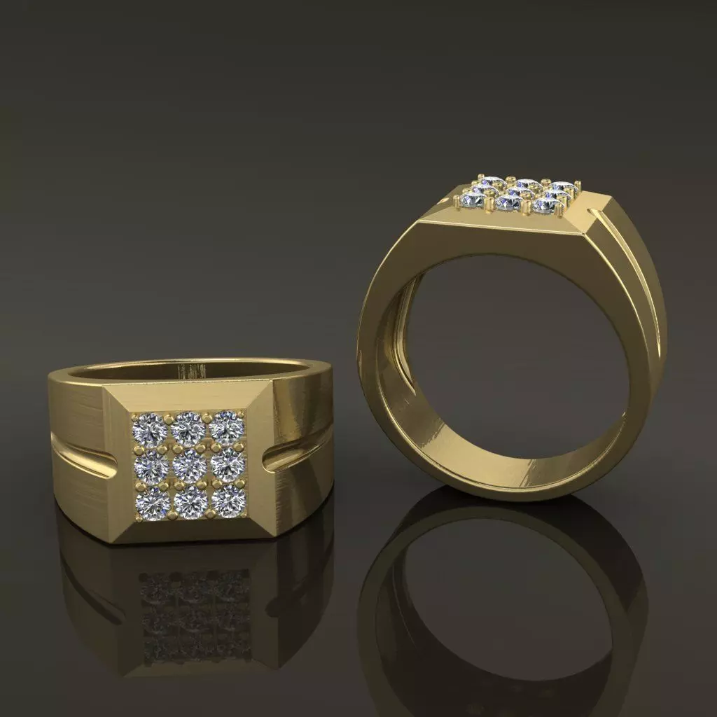 Signet Ring Square Cluster 9 Stone Mix Size 7-12 3D print model_0