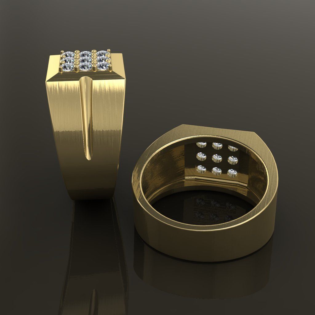 Signet Ring Square Cluster 9 Stone Mix Size 7-12 3D print model_1