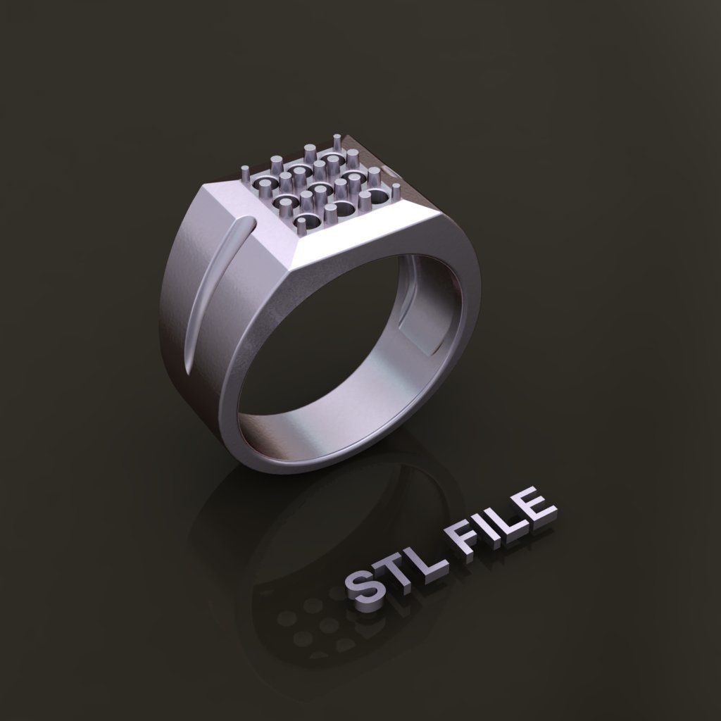 Signet Ring Square Cluster 9 Stone Mix Size 7-12 3D print model_7