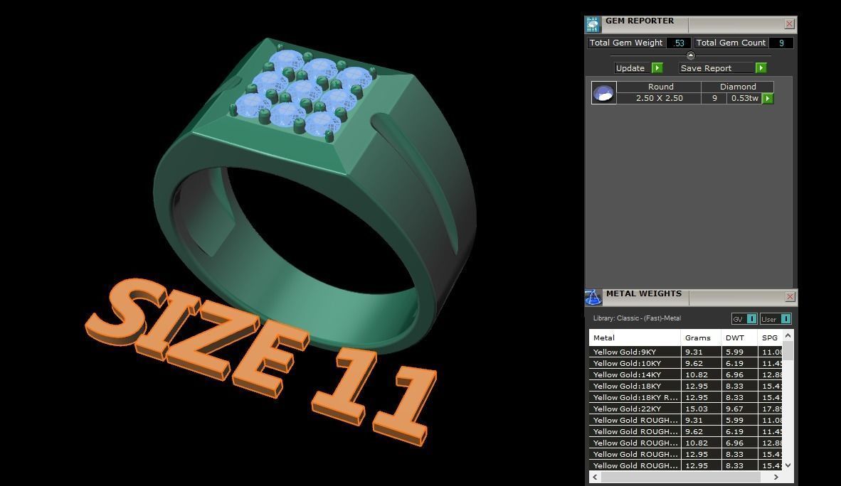 Signet Ring Square Cluster 9 Stone Mix Size 7-12 3D print model_15