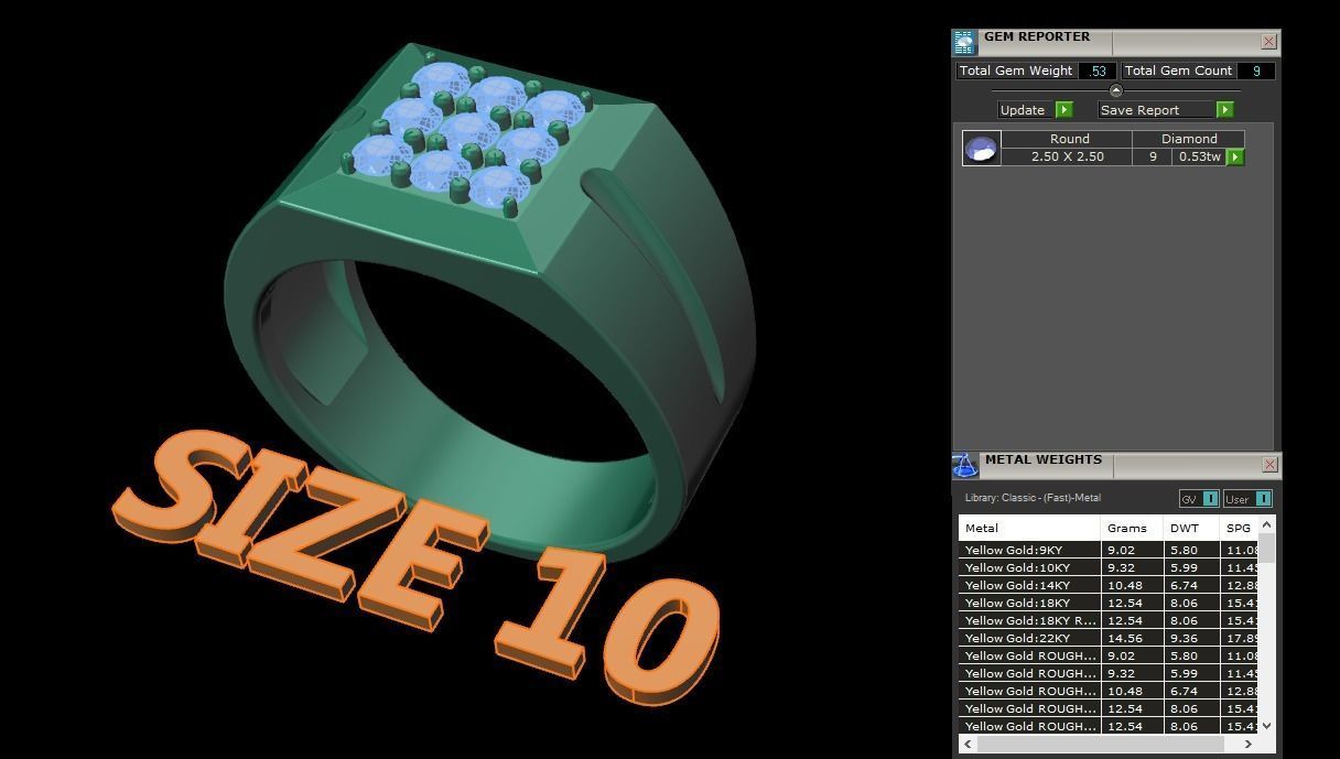 Signet Ring Square Cluster 9 Stone Mix Size 7-12 3D print model_14