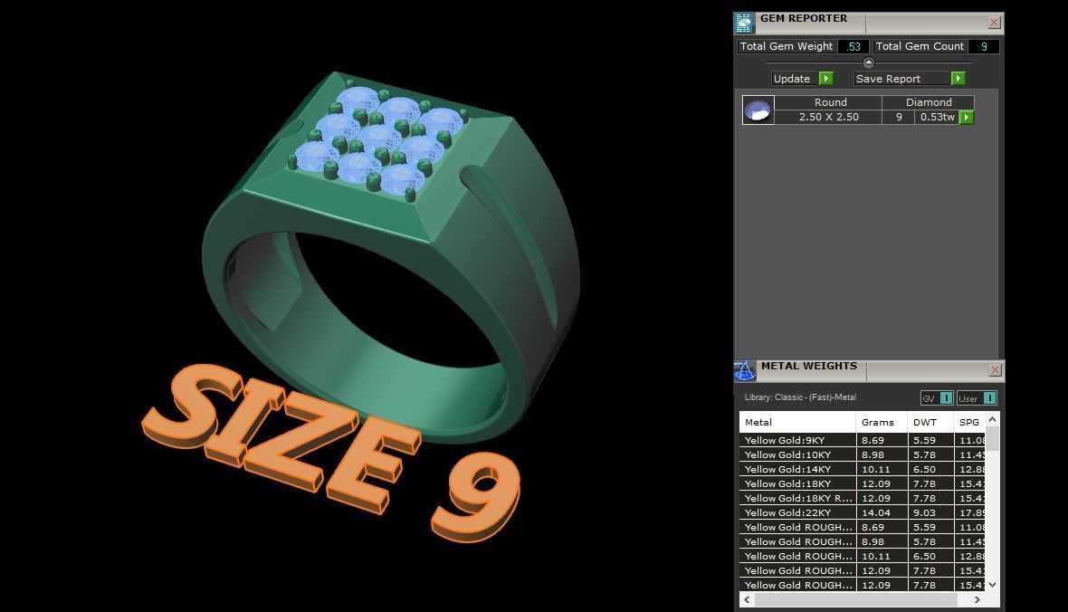 Signet Ring Square Cluster 9 Stone Mix Size 7-12 3D print model_13