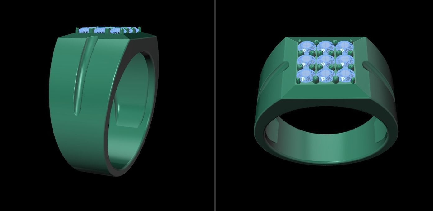 Signet Ring Square Cluster 9 Stone Mix Size 7-12 3D print model_19