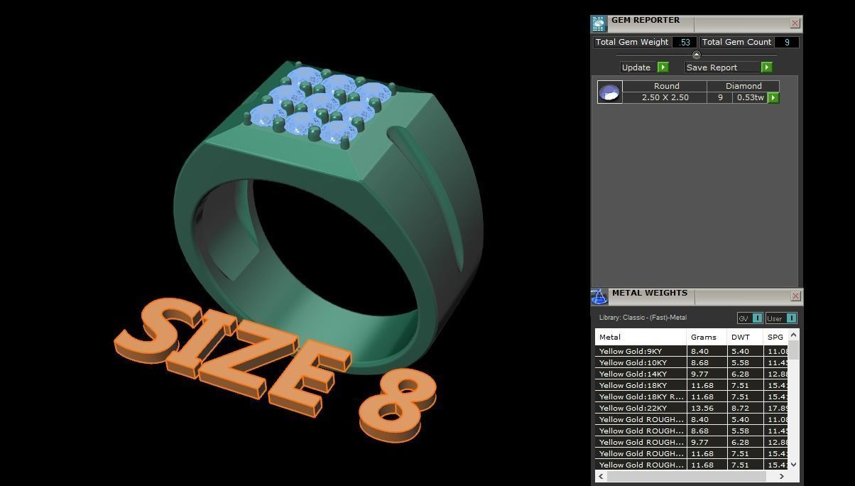 Signet Ring Square Cluster 9 Stone Mix Size 7-12 3D print model_12