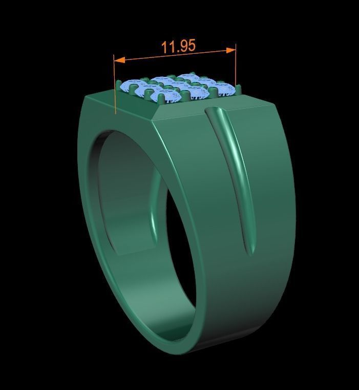 Signet Ring Square Cluster 9 Stone Mix Size 7-12 3D print model_10