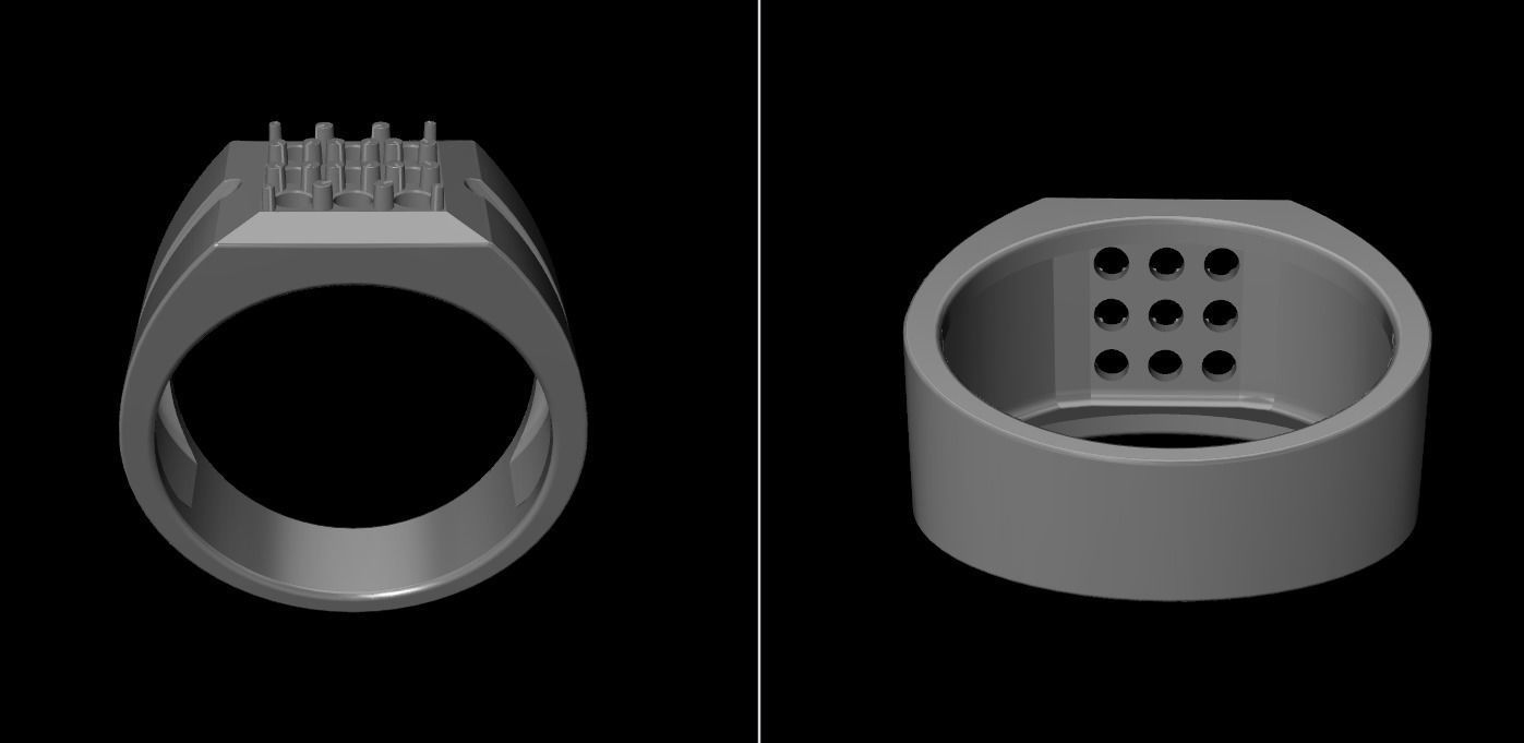 Signet Ring Square Cluster 9 Stone Mix Size 7-12 3D print model_20