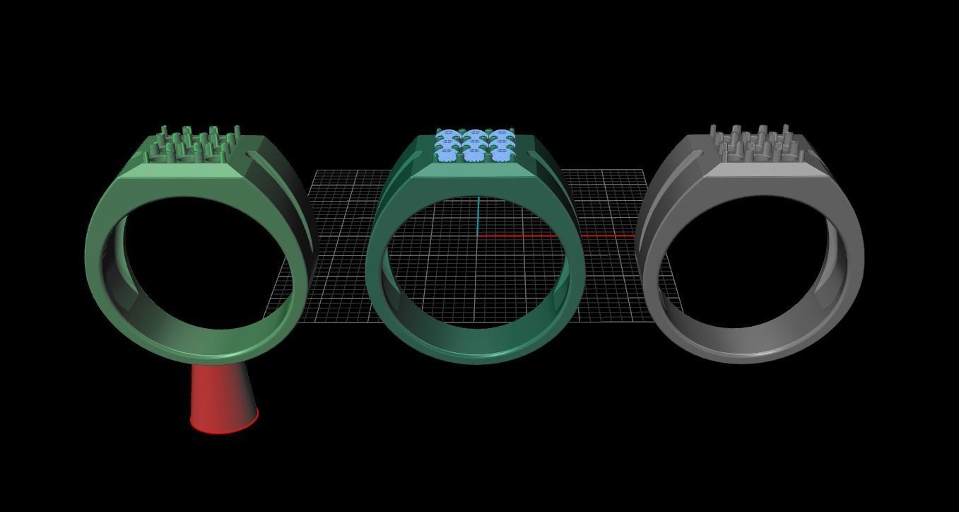 Signet Ring Square Cluster 9 Stone Mix Size 7-12 3D print model_17