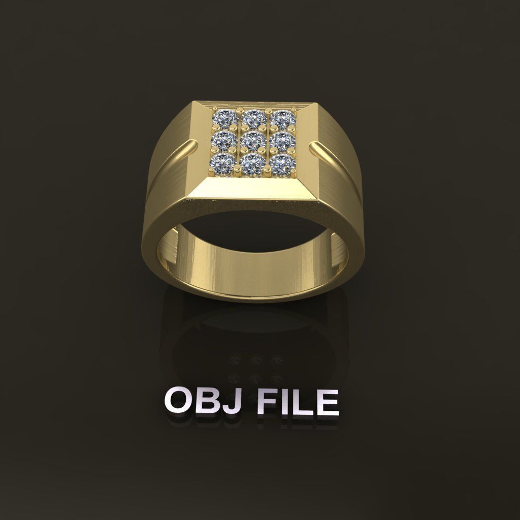 Signet Ring Square Cluster 9 Stone Mix Size 7-12 3D print model_6