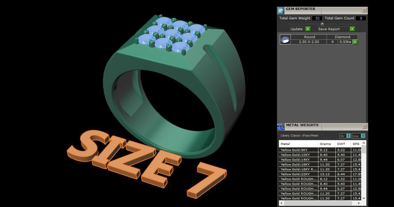 Signet Ring Square Cluster 9 Stone Mix Size 7-12 3D print model_11