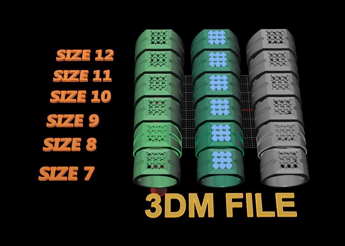 Signet Ring Square Cluster 9 Stone Mix Size 7-12 3D print model_4