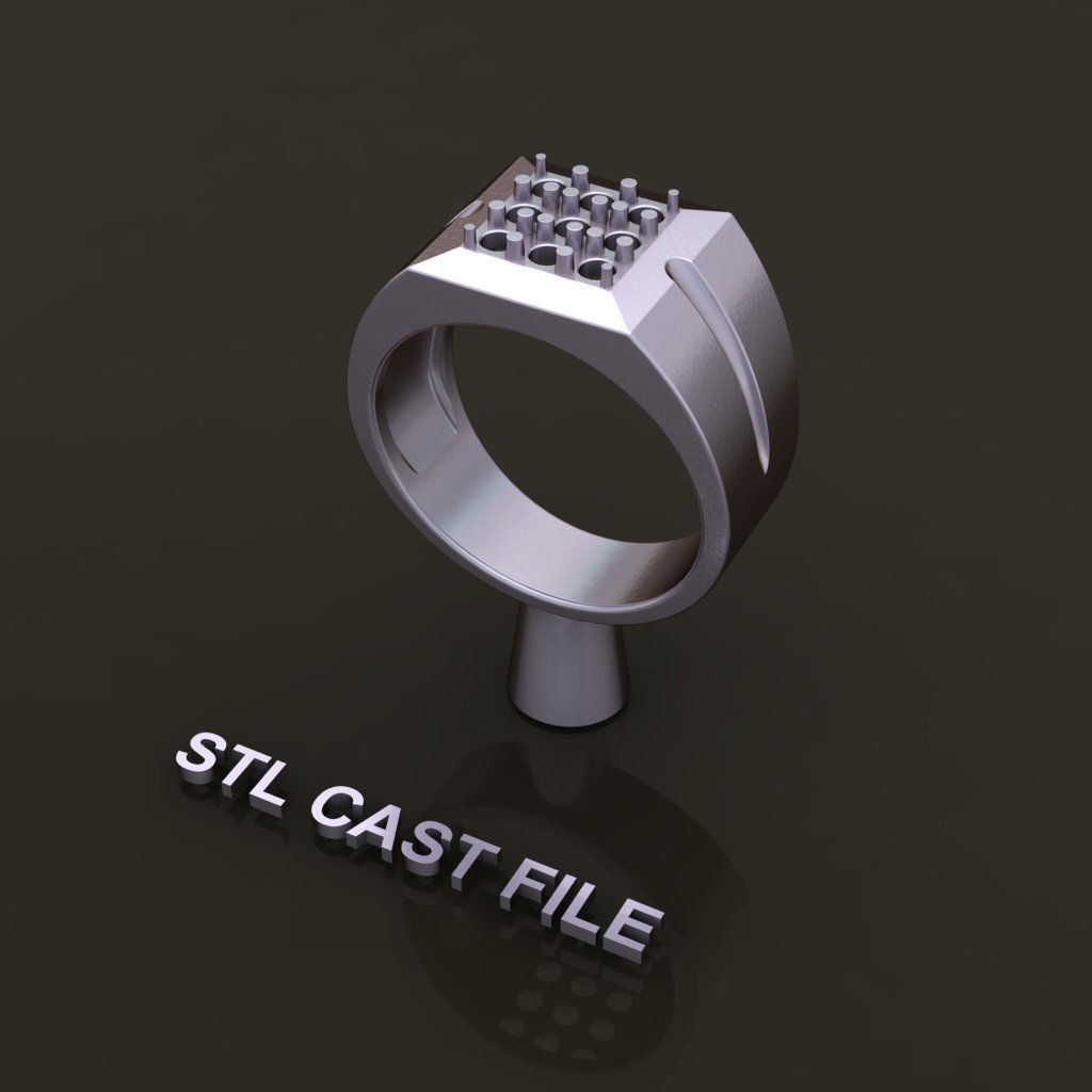 Signet Ring Square Cluster 9 Stone Mix Size 7-12 3D print model_8