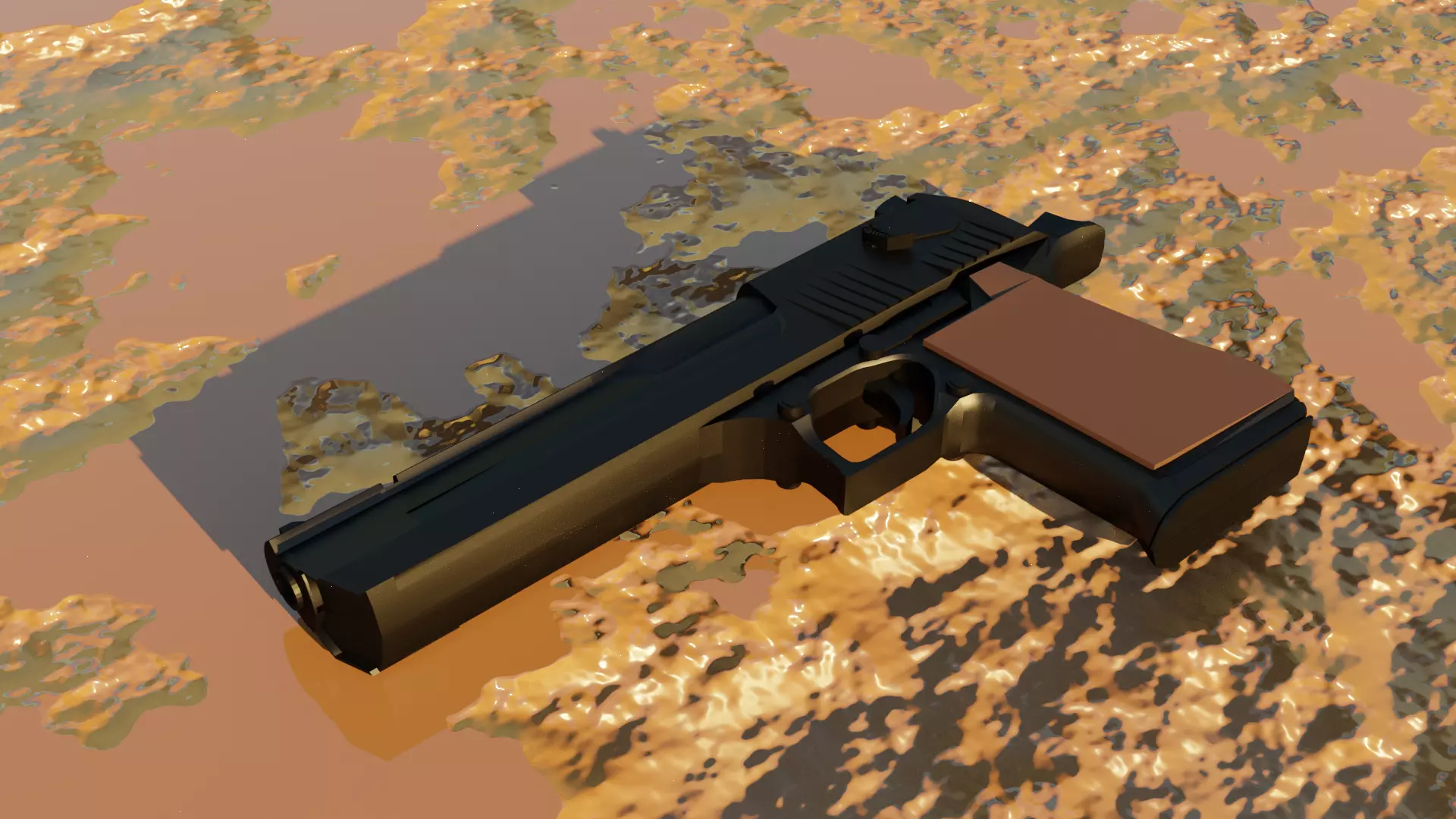 Pistol 3D model gun in desert 3D model_0