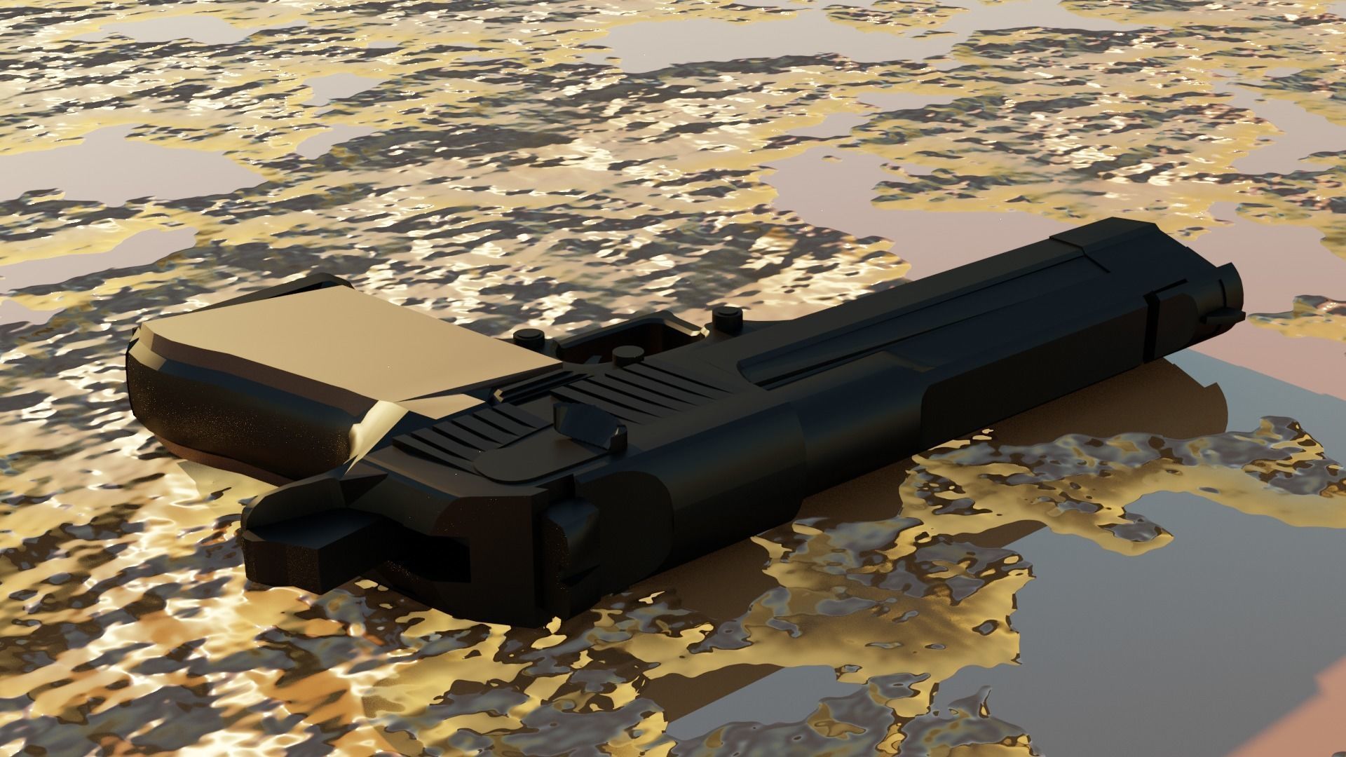 Pistol 3D model gun in desert 3D model_1