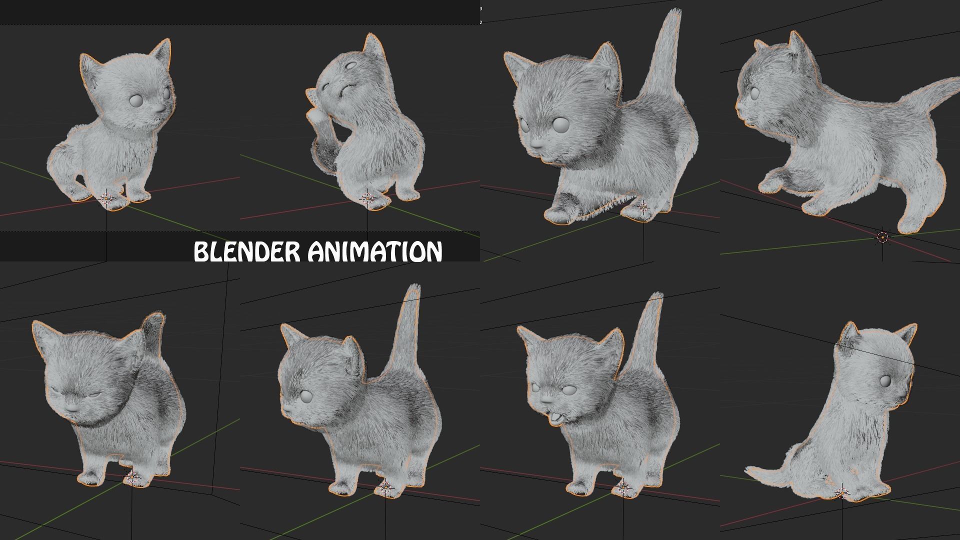 Cute kitten Fur Animated 02 Low-poly 3D model_8