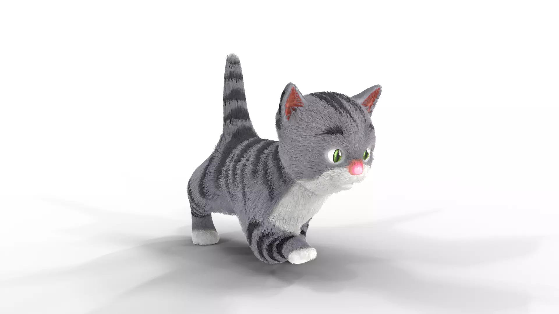 Cute Fur Kitten Gray Animated Low-poly 3D model_0