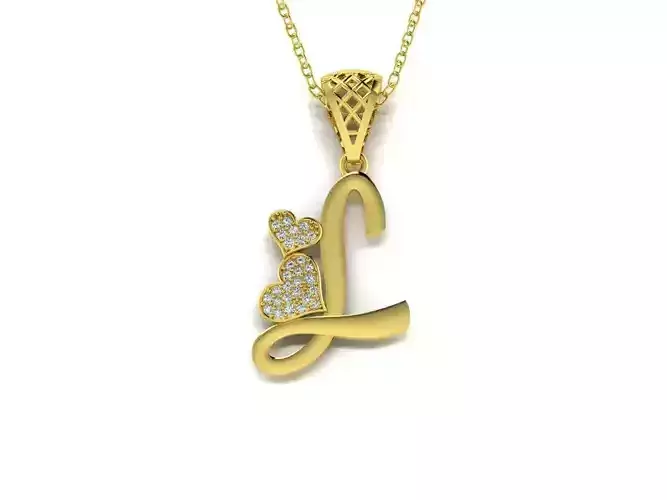 Diamond Alphabet Pendant Heart Letter L
