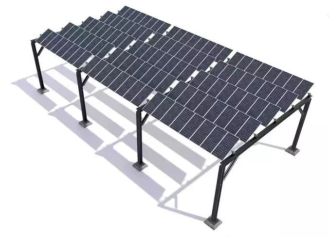 Elevated pv solar panel array construction Low-poly 3D model
