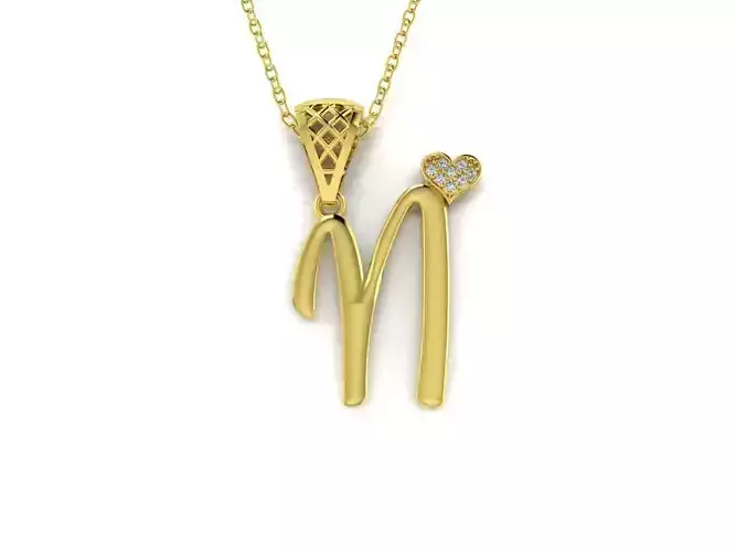 Diamond Alphabet Pendant Heart Letter N