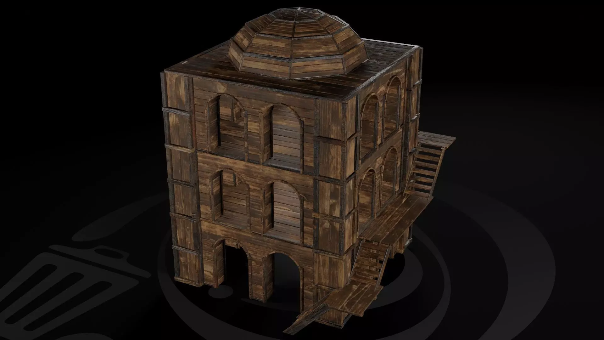 AAA Wooden Enterable Medieval Primal Watchtower 03 R Low-poly 3D model_0
