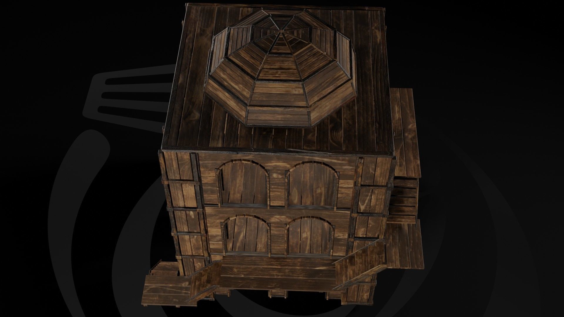 AAA Wooden Enterable Medieval Primal Watchtower 03 R Low-poly 3D model_7