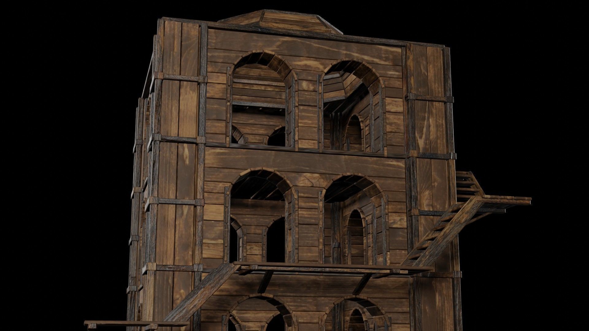 AAA Wooden Enterable Medieval Primal Watchtower 03 R Low-poly 3D model_8