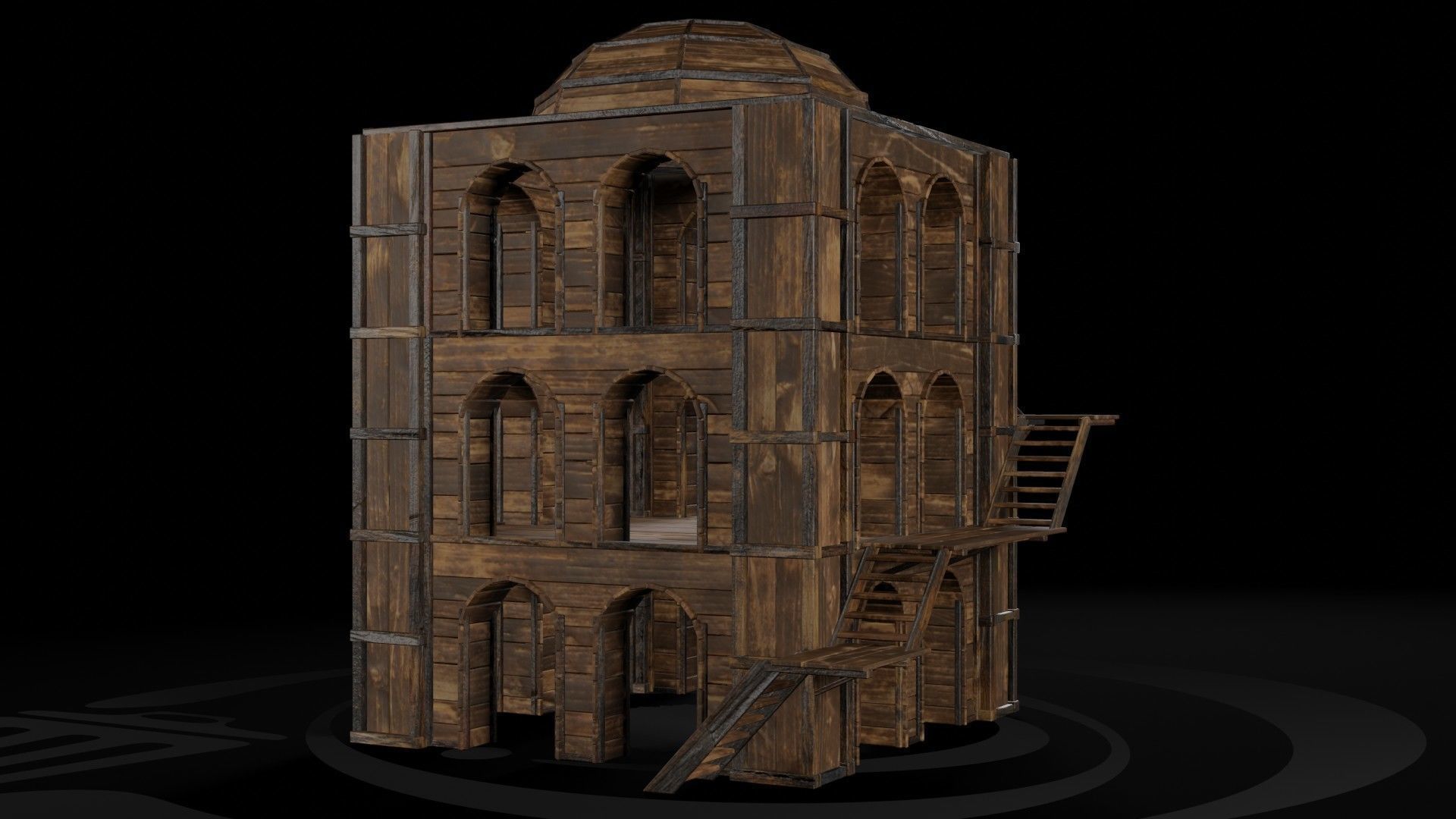 AAA Wooden Enterable Medieval Primal Watchtower 03 R Low-poly 3D model_9